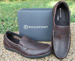 NEW Mens Rockport Thru the Week Brown Leather Loafer Slip On Shoes 