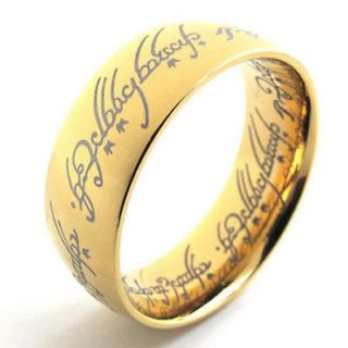 Lord of the Rings Gold Stainless Steel Mens Ring Size 7,8,9,10,11,12 