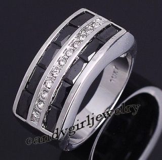 Jewelry Exclusive Mens Black Sapphire 10KT White Gold Filled Ring 