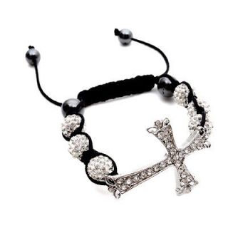   Unisex Czech Stone Crystal Cross Shamballa Bracelet 43 x 32MM B388