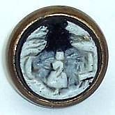 Antique Waistcoat Button Cameo Carved Glass Black & White Woman Trees 