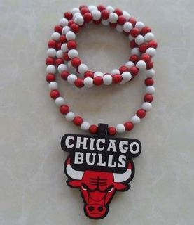 Hip Hop Fashion Good Wood Chicago Bulls Pendant Ball Bead Red&White 