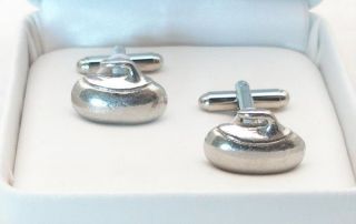 Curling Stone Cufflinks in Fine English Pewter, hand made, Gift Boxed