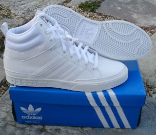 New 10.5 Adidas Originals Mens TOP COURT HI White Shoes Retro Big Logo 