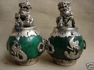 Newly listed PAIR OF CHINESE green JADE &SILVER FOO DOGS STATUE