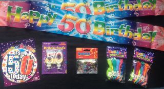 AGE 50 Party Pack, Balloons, banners, etc 50th Birthday