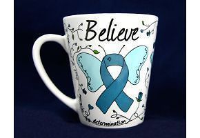 Coffee Mug Ovarian Cancer Butterfly Believe   Teal Ribbon