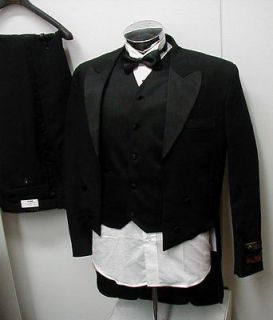 New Mens Black Tuxedo Suit Tails Vest Tux Shirt 46R 46