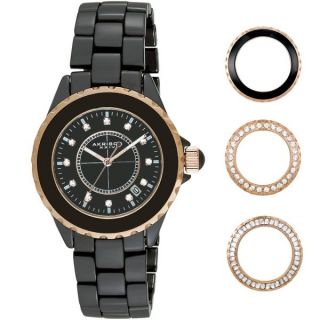   Black Ceramic Interchangeabl​e Bezel Rose Gold Tone Watch AK500BKR