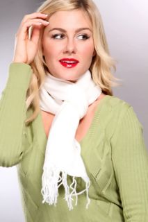 White Solid Print Fringed Fleece Scarf @ Amiclubwear scarf Online 