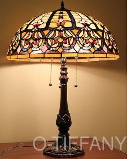   Style Stained Glass Lamp Granduer w/ 20 Shade & 3 Pull Chains