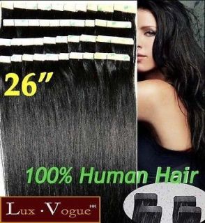26 40pcs 100% Human Hair 3M Tape in Extensions Remy #1B