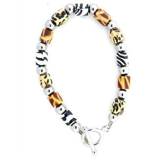 Sterling Silver Template Bead and Animal Print Bead 7 1/4 