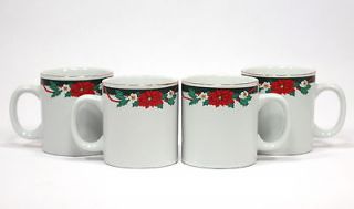 Set Of Four Vintage Tienshan Fine China Christmas Mugs