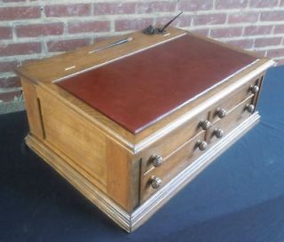 Antique Solid Oak Wood Clarks Spool Sewing Cabinet