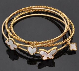   Bracelet Thin Bangle Set Luxury Quatrefoil Clover Charm Gold MOP