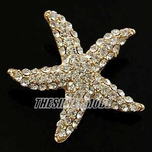 18K Gold Plated Starfish Pin Brooch use Clear Crystals 12184