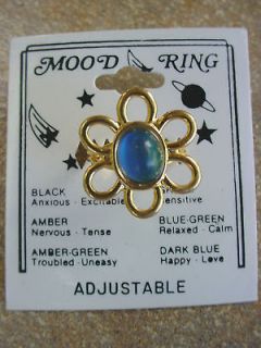   Daisy Flower Mood Ring Vintage 80s Adjustable 18ct Gold Plated USA