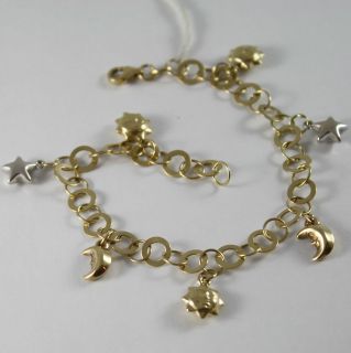   YELLOW AND WHITE GOLD BRACELET MOON, STAR, SUN PENDANT, MADE IN ITALY
