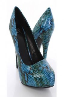Blue Python Skin Print Closed Toe Pump Heels @ Amiclubwear Heel Shoes 