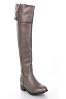 Pewter Metallic Faux Leather Knee High Boots @ Amiclubwear Boots 