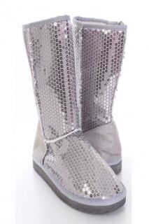 Silver Sequin Casual Flat Boots @ Amiclubwear Boots Catalogwomens 