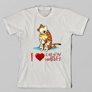 Calvin and Hobbes T shirt I love heart C&H Bill Watterson comics fan 
