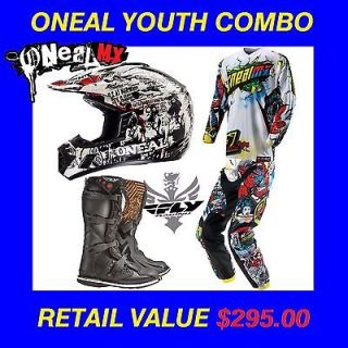 NEAL MX INVADER YOUTH HELMET ELEMENT PANT JERSEY BLK WHITE DIRTBIKE 