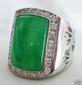 Decent green jade silver plated mens ring, big size 12#