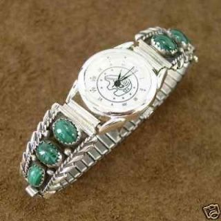 Sterling Silver Genuine Malachite Ladies Watch Bracelet
