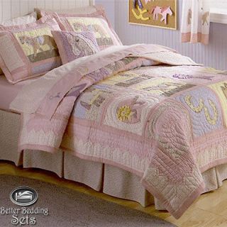 Girl Children Kid Pink Horse Pony Western Cotton Quilt Bedding Bed Set 