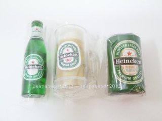 NEW MINI SET BEER HEINEKEN GLASS CAN AND BOTTLE 3D MAGNET DOLLHOUSE 