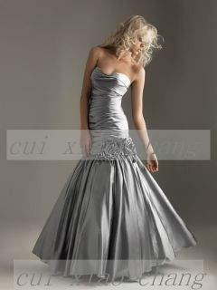 Grey Taffeta Mermaid Prom Evening dress Formal Gown Stock Size UK 6 16