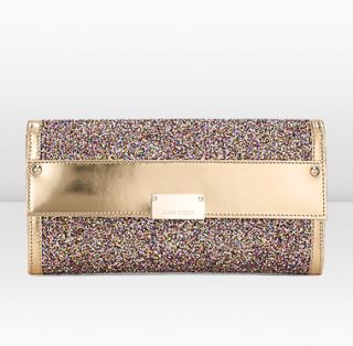Jimmy Choo  Reese  Gold Course Glitter Fabric Continental Wallet 