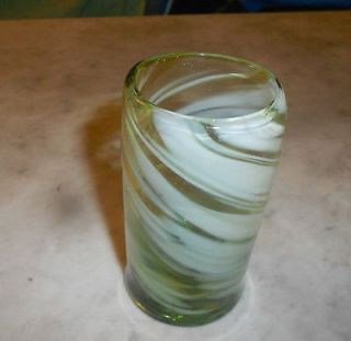 Handblown Slag Green Juice Glass 3 1/2 Inches Tall Some Bubbles