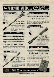 1939 ad Greenfield Screw Plates Taps Dies Reamers Wood Boxes Cabinet 