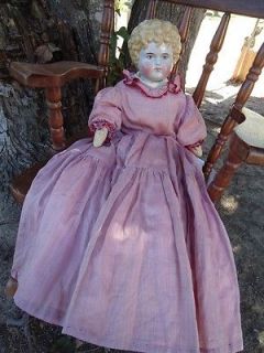 Antique Glazed Porcelain Cloth Doll 19 in. ( as is been repaired 