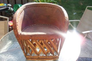 Vintage Mexican Equipale chair with tooled Indian design in great 