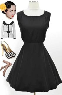 50s Style BLACK Scoop Neck Sun Dress with CUT OUT Tied Back & FLOUNCY 