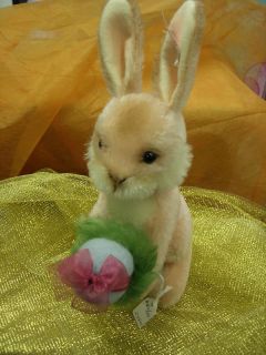 Steiff Wonderful Vintage Style Mohair Pink Bunny w/ Woven Easter Egg 