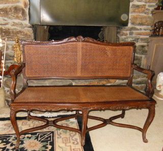 Country French Style Cane Settee Love Seat Bench Cane Seat & Back 