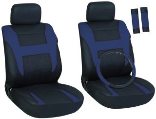   Blue and Black Front Car Seat Cover Set Bucket Chairs with Wheel Cover