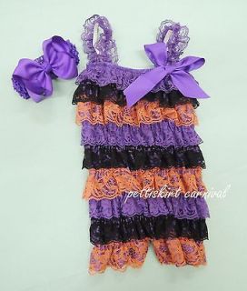 Baby Halloween Purple Black Orange Petti Posh Rompers Romper Headband 
