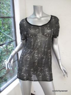 Isabel Marant Black Sheer Feather Printed Top S