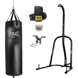 Everlast 70 Lb Heavy Punching Bag Boxing Set with Single Station Stand 