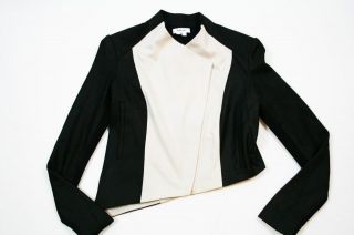 NEW 2012 AUTH Helmut Lang Leather Sleeve Drift Jacket in Black & white 