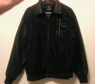 New Black on Black Patron Tequila Letterman Jacket, Leather Sleeves 