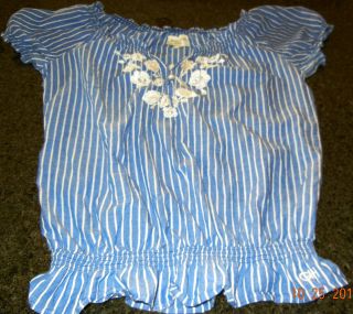 GILLY HICKS Abercrombie Hollister L PIN STRIPE Blue White Peasant Top 