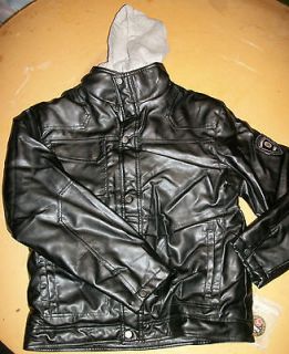 NWT NEW BOYS HAWKE OUTFITTERS FAUX LEATHER JACKET COAT w/ HOODIE 14 
