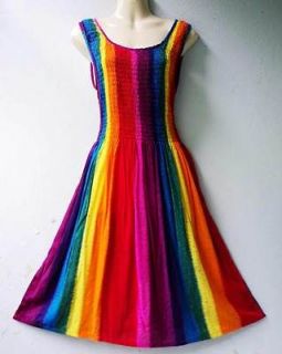VTG 50s Boho New DRESES Vintage Rainbow Casual Beach Summer Sundress 